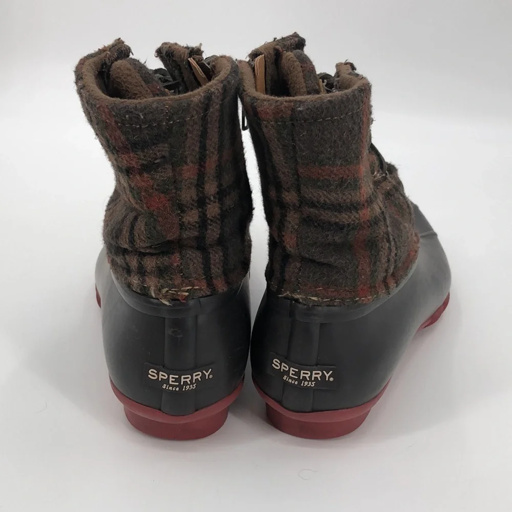 Sperry Wool Plaid Tartan Salt Water Duck Boots Size 8M STS95922 Zipper, Laces